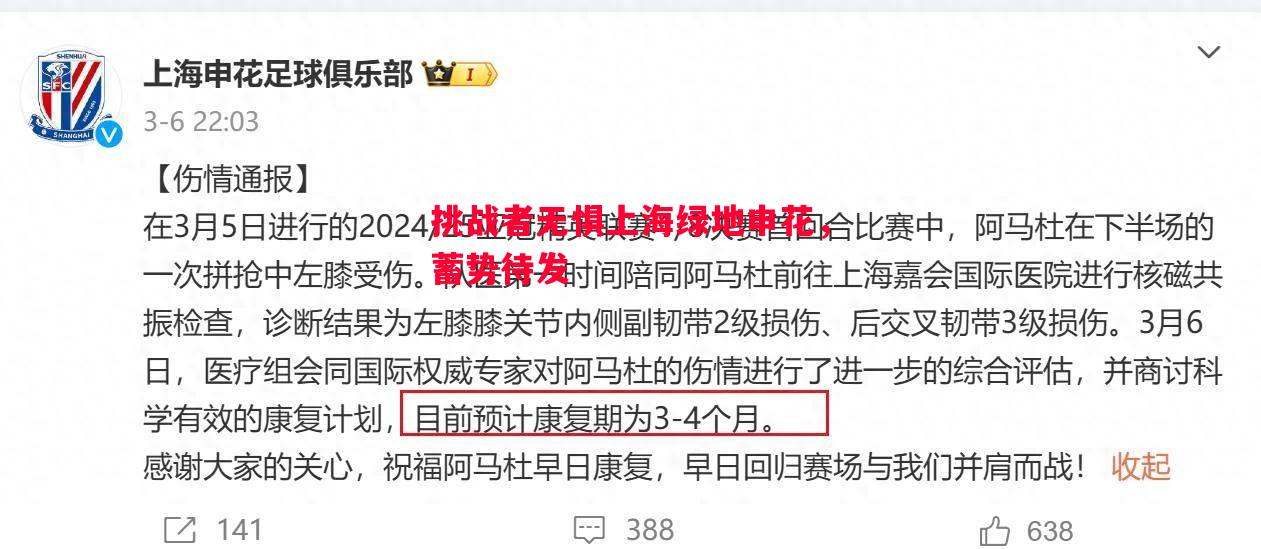 悟空体育-挑战者无惧上海绿地申花，蓄势待发